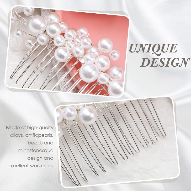 Geosar 9 Pcs Wedding Hair Accessories Pearl Hair Pins Women Vintage Hairs Piece Bridal Accessories for Bride Bridesmaids(Silver,Elegant Style) - Image 3